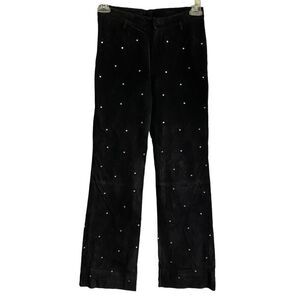 Wilsons Leather Suede Pants Womens Size 4 Black Rhinestones Y2K Flare Leg Hippie